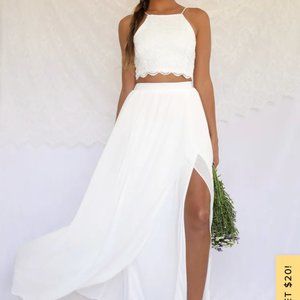Lulu's Midnight Memories White Lace 2-Piece Maxi
